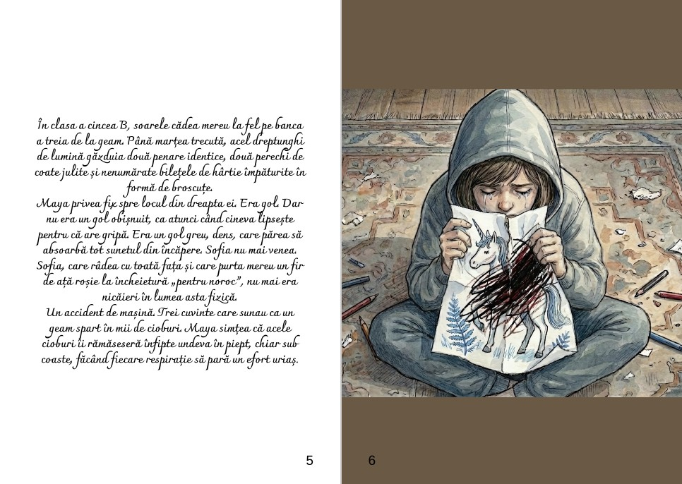 Coperta cartii terapeutice Ecoul dintr-o picatura de chihlimbar de Alexandra Gheorghes cu o fetiță sub un copac înflorit [3]