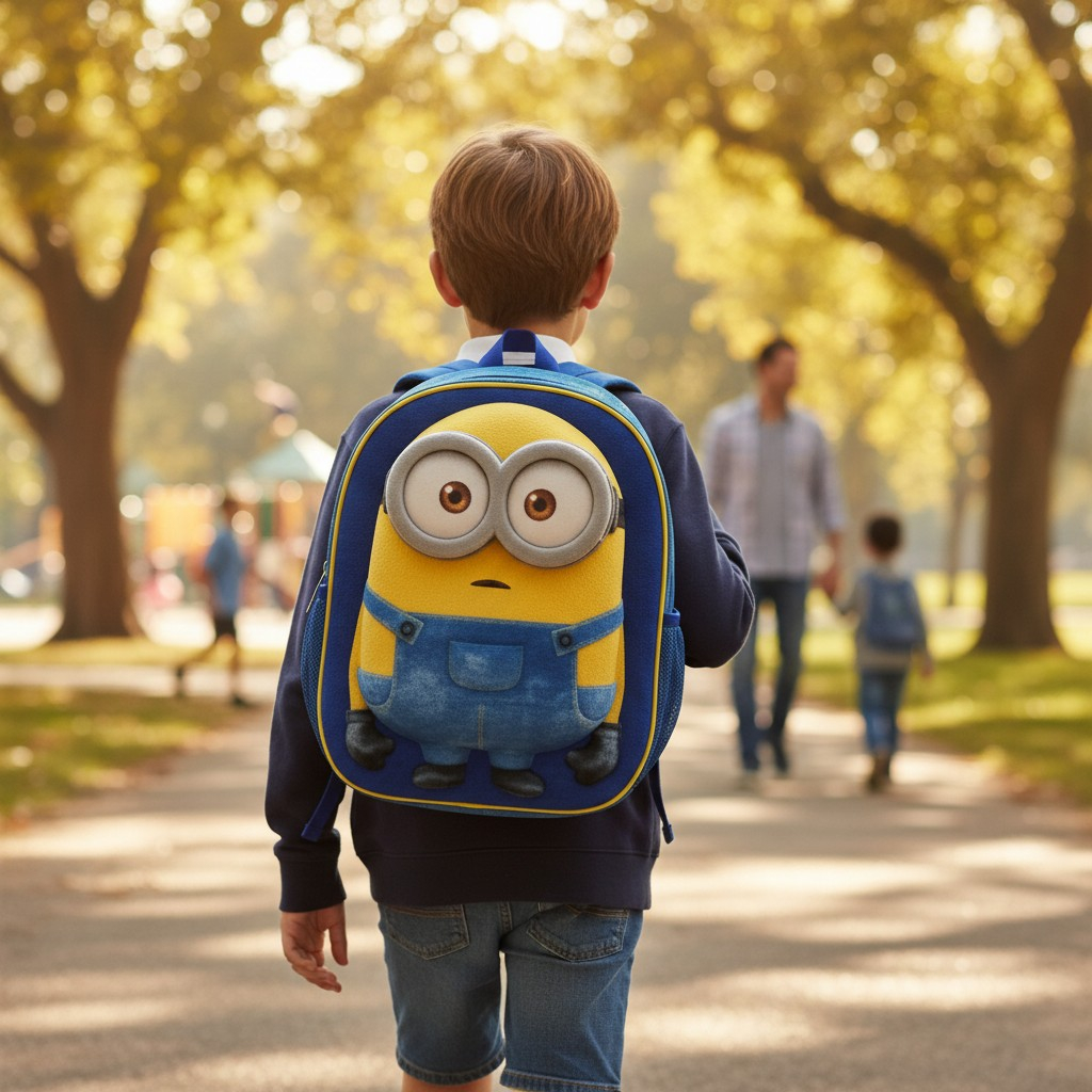 Ghiozdan de grădiniță albastru cu personajele Minions, dimensiuni 32x27x11 cm. [2]