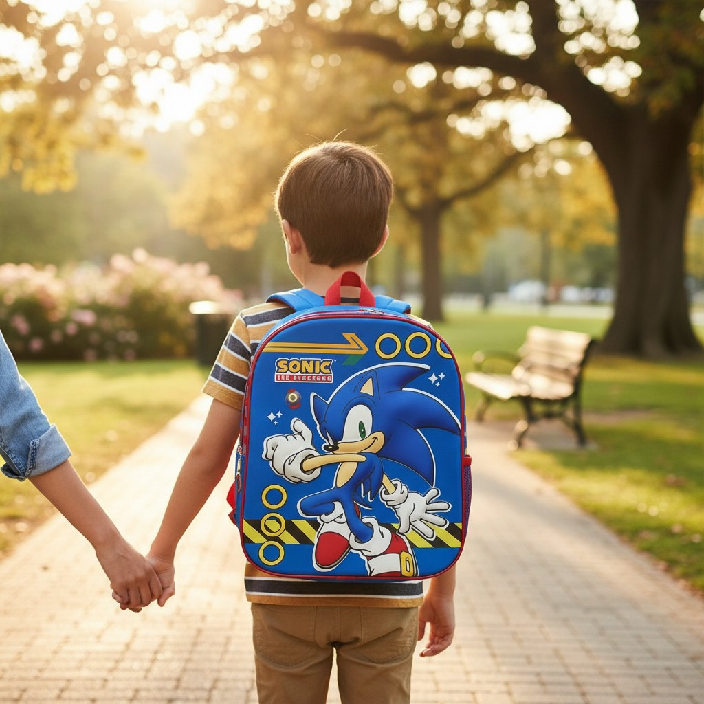 Ghiozdan albastru de gradinita cu imprimeu Sonic the Hedgehog 32x27x11 cm. [2]