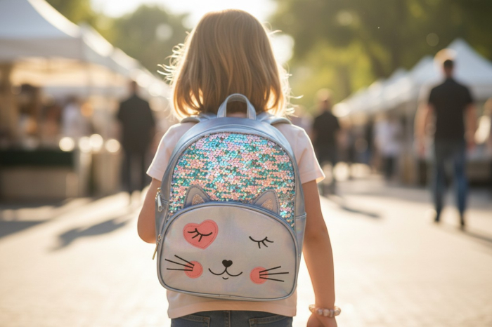 Ghiozdan holografic roz cu paiete reversibile și față de pisicuță 3D. [2]