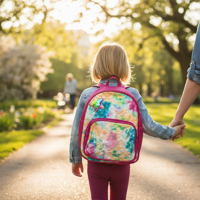 Ghiozdan roz cu unicorn 3D, paiete sclipitoare și buzunar frontal pentru fetițe. [2]