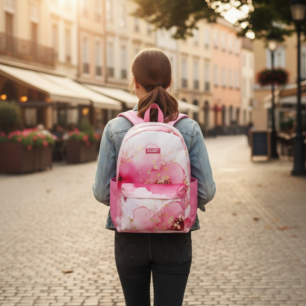 Ghiozdan școlar urban de 40.6 cm cu imprimeu marmură și două compartimente cu fermoar. [2]