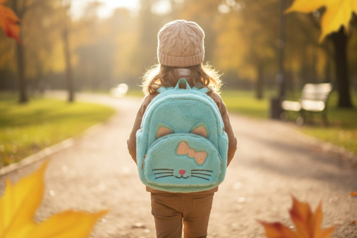 Mini rucsac din pluș moale în formă de pisicuță cu fundiță roz sclipitoare. [2]