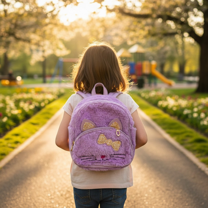 Mini rucsac din pluș moale în formă de pisicuță cu fundiță roz sclipitoare. [2]