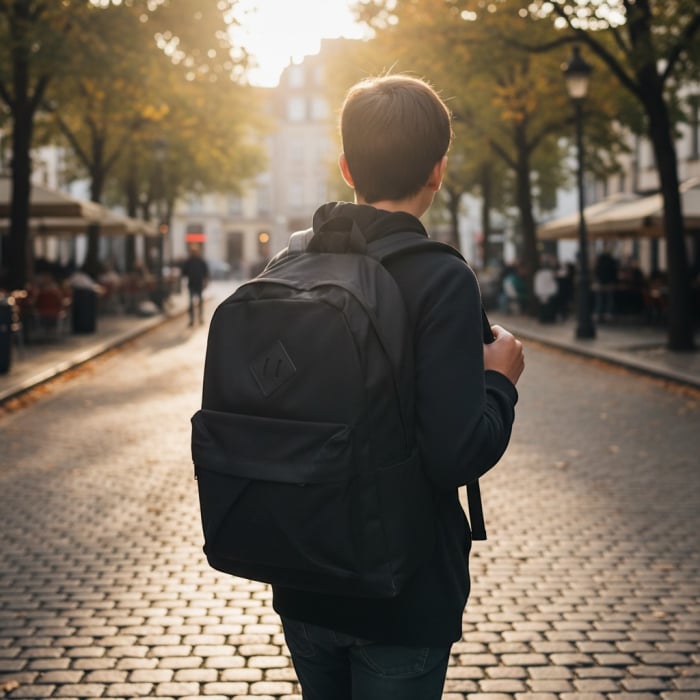 Ghiozdan școlar colorat din nylon și poliester cu bretele buretate și buzunar lateral. [2]