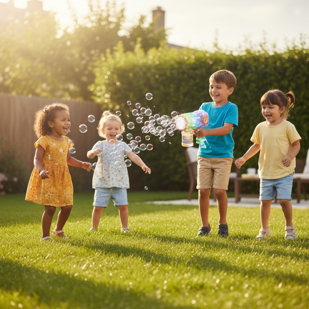 Jucărie Bubble Gun electrică model Capibara de culoare transparentă cu 10 orificii și lumini LED, în cutia originală. [3]