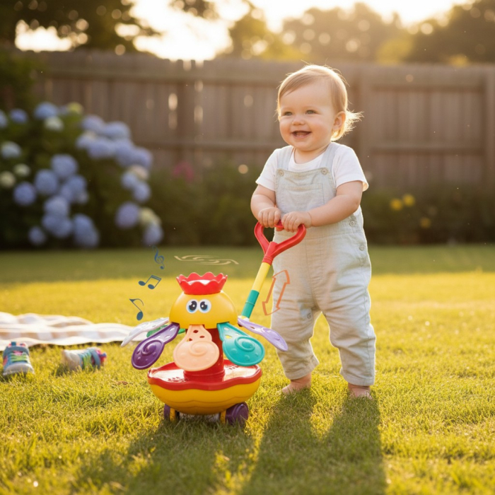 Jucarie caracatita de impins Hairun pentru bebelusi cu tentacule rotative si sunete. [2]