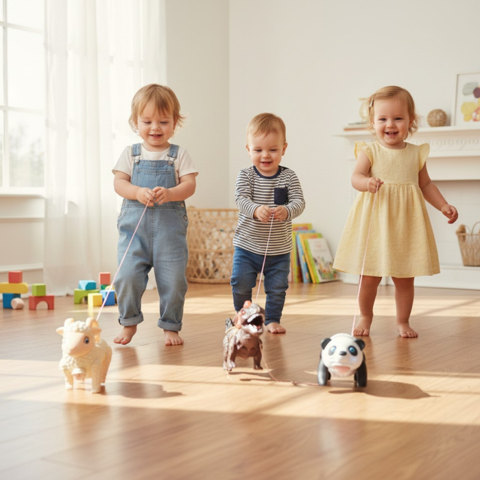 Jucarie interactiva de tras cu sfoara model dinozaur cu muzica si sunete. [3]