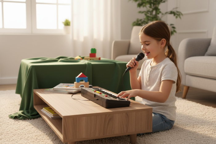 Orgă electrică neagră pentru copii cu 37 clape și microfon extern inclus. [2]