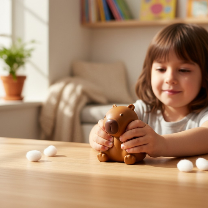 Jucărie antistres tip squishy în formă de capybara simplu, culoare maro/bej, dimensiune 5.5 cm. [2]