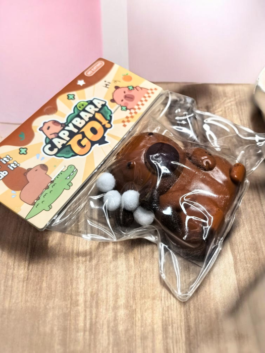 Jucărie antistres tip squishy în formă de capybara simplu, culoare maro/bej, dimensiune 5.5 cm. [3]