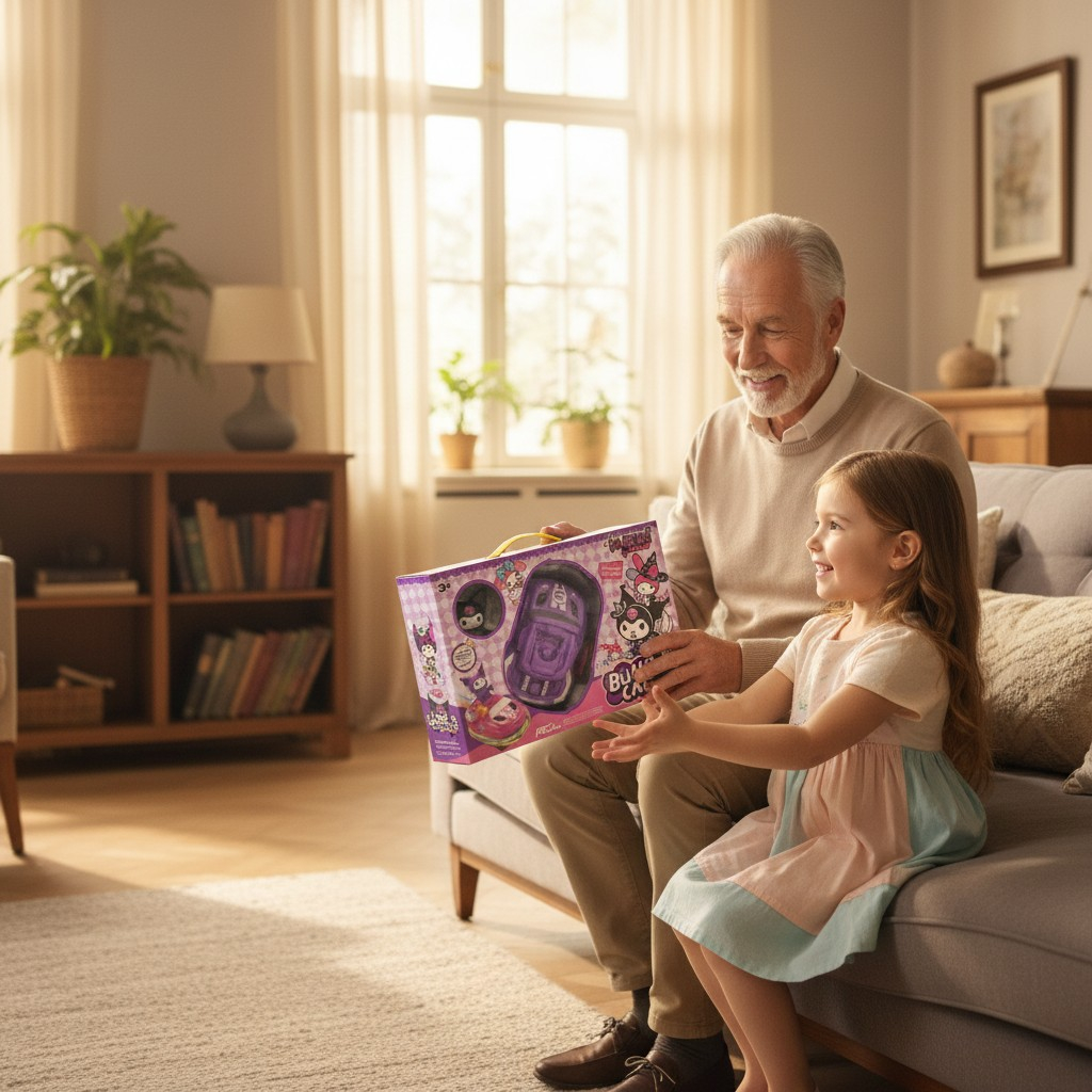 Mașină cu telecomandă Kuromi RC Bumper Car mov cu funcție de ejecție la impact, ambalată în cutie de cadou. [2]