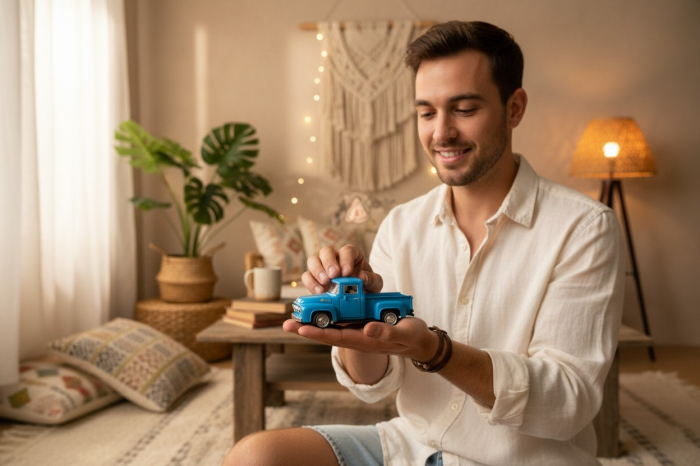 Mașină metalică Classic Pickup Truck roșie scară 1:32 cu uși deschise și sistem pull-back. [4]