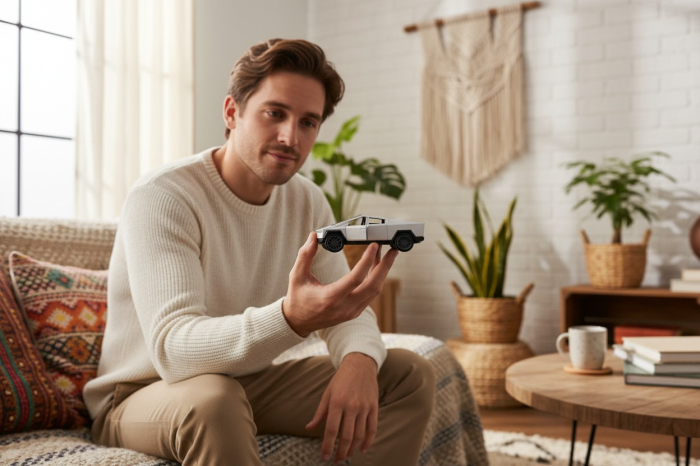 Mașină metalică Tesla Cybertruck scara 1:32 albă cu uși deschise și lumini. [2]