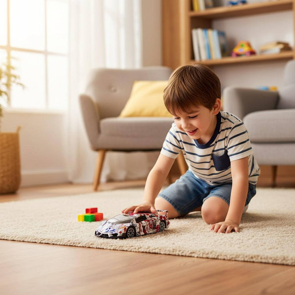 Mașină cu telecomandă Model Car R/C la scara 1:18, design multicolor stil graffiti, alături de telecomandă wireless. [2]