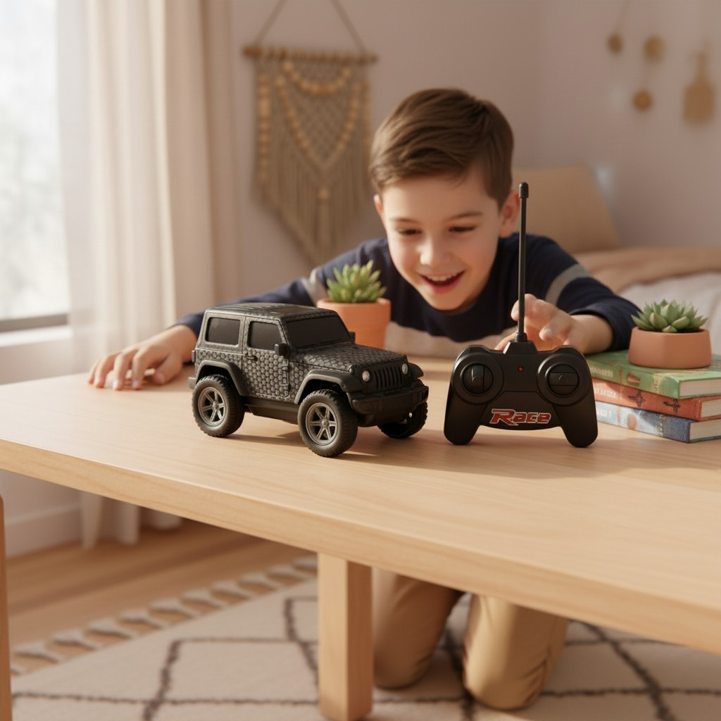 Mașină cu radiocomandă (R/C) off-road, design checkerboard alb-negru-gri, cu roți din cauciuc. [2]