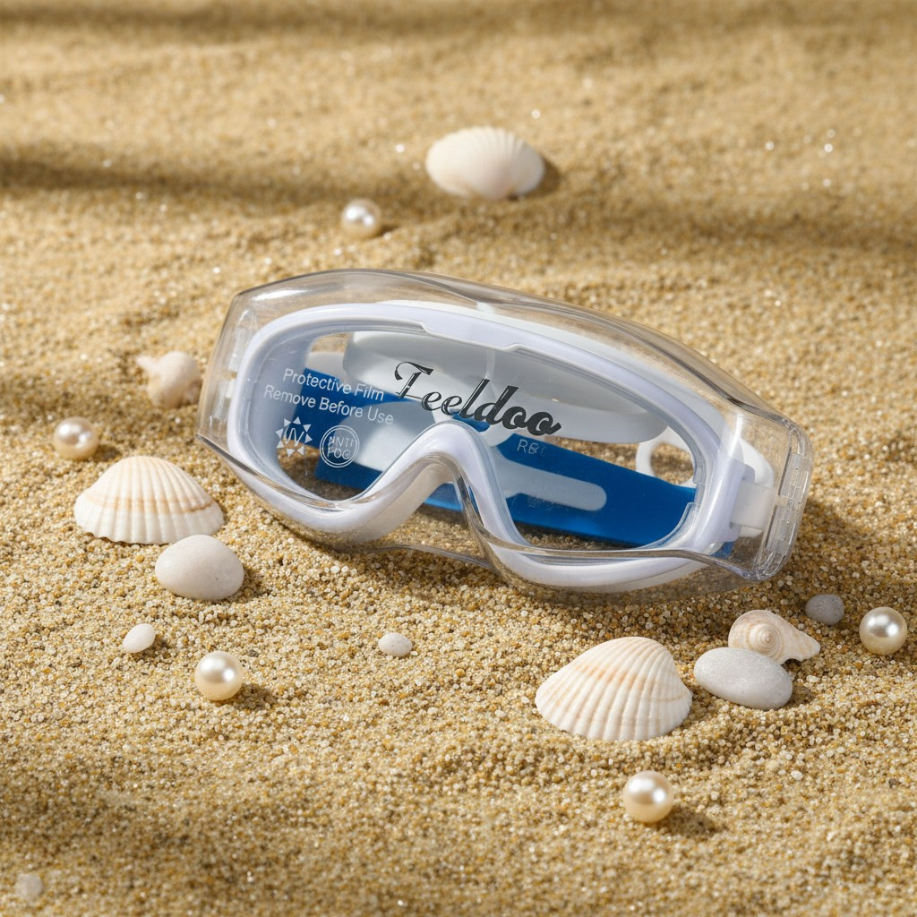 Ochelari de înot albi pentru copii Teeldoo cu dopuri de urechi și protecție UV pe nisip. [2]