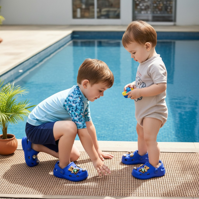 Papuci copii tip crocs albi cu ursuleț și baretă pivotantă mărimi mici. [3]