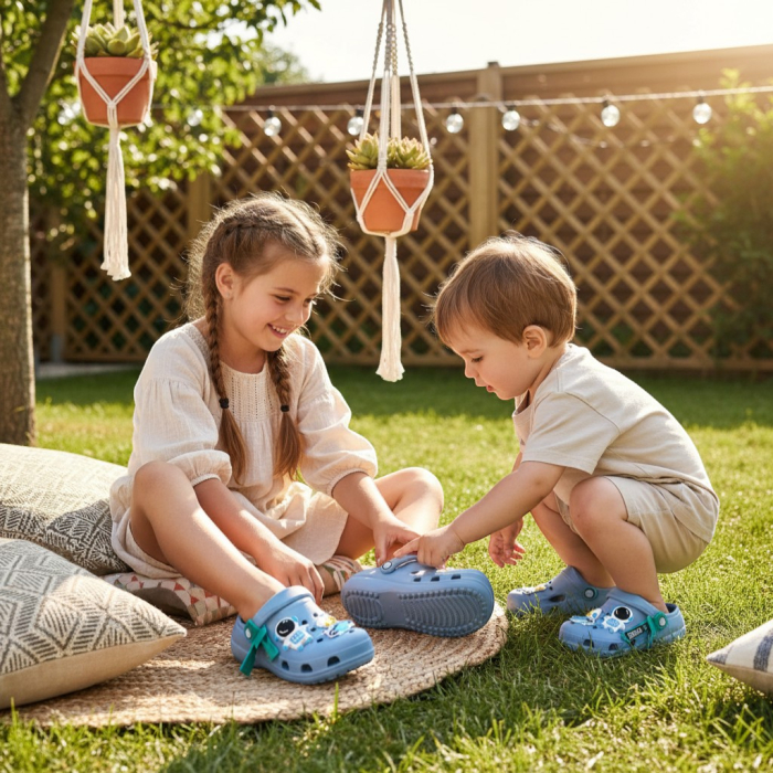 Papuci copii tip sabot albastru deschis cu astronaut 3D [3]