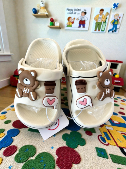 Papuci copii tip crocs crem cu ursuleți 3D Fangre [1]