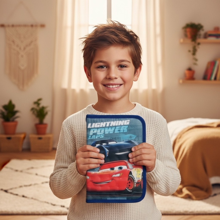 Penar școlar original Disney Cars cu un fermoar și două flapsuri interioare pentru organizare, design cu Fulger McQueen. [3]