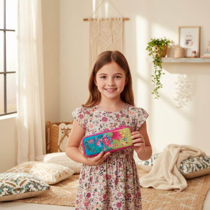 Penar rigid original DreamWorks Trolls cu Poppy și design colorat Surprise. [3]