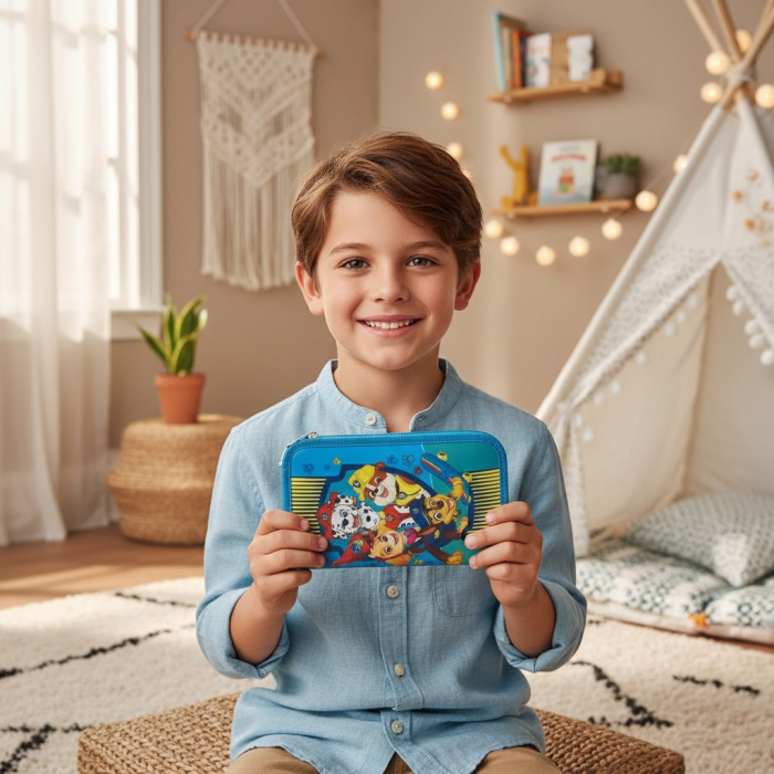 Penar școlar original Paw Patrol cu un fermoar și două flapsuri interioare pentru organizare, design cu Chase și Marshall. [2]