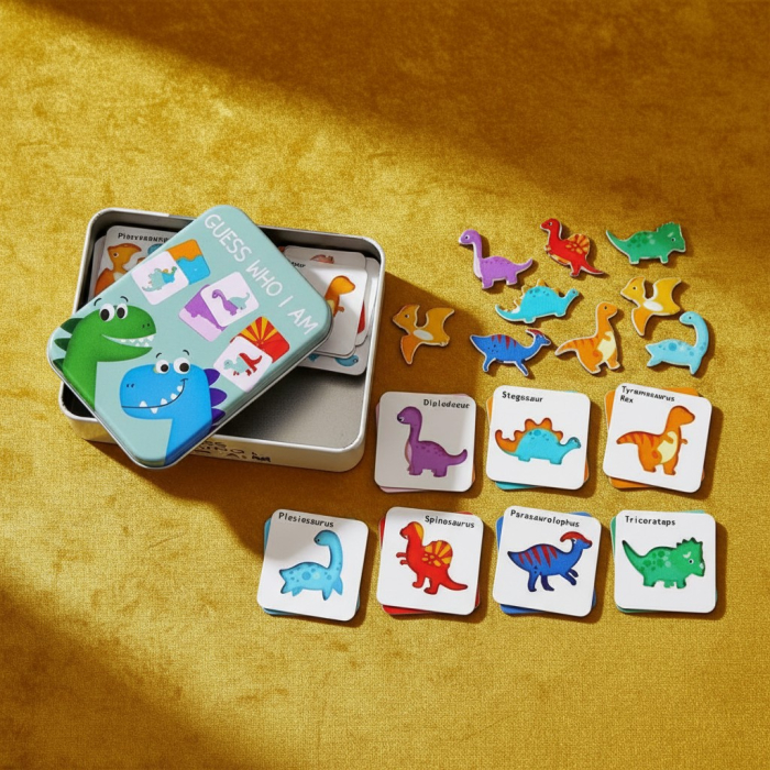 Puzzle educativ cu dinozauri în cutie metalică, 24 de piese de asociere pe 3 niveluri. [2]