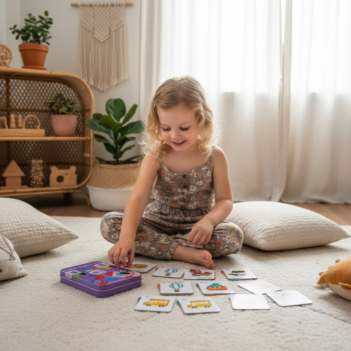 Puzzle educativ cu mijloace de transport în cutie metalică, set 24 piese de asociere. [3]