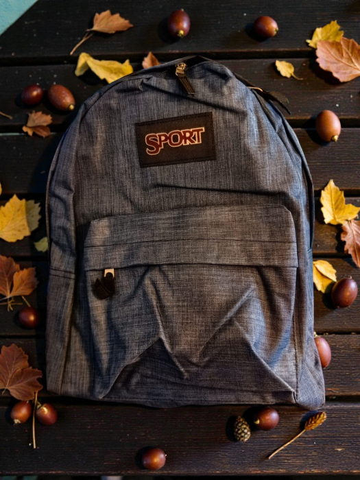 Rucsac scolar unisex Sport gri melanj cu buzunare laterale si compartiment frontal incapator [2]