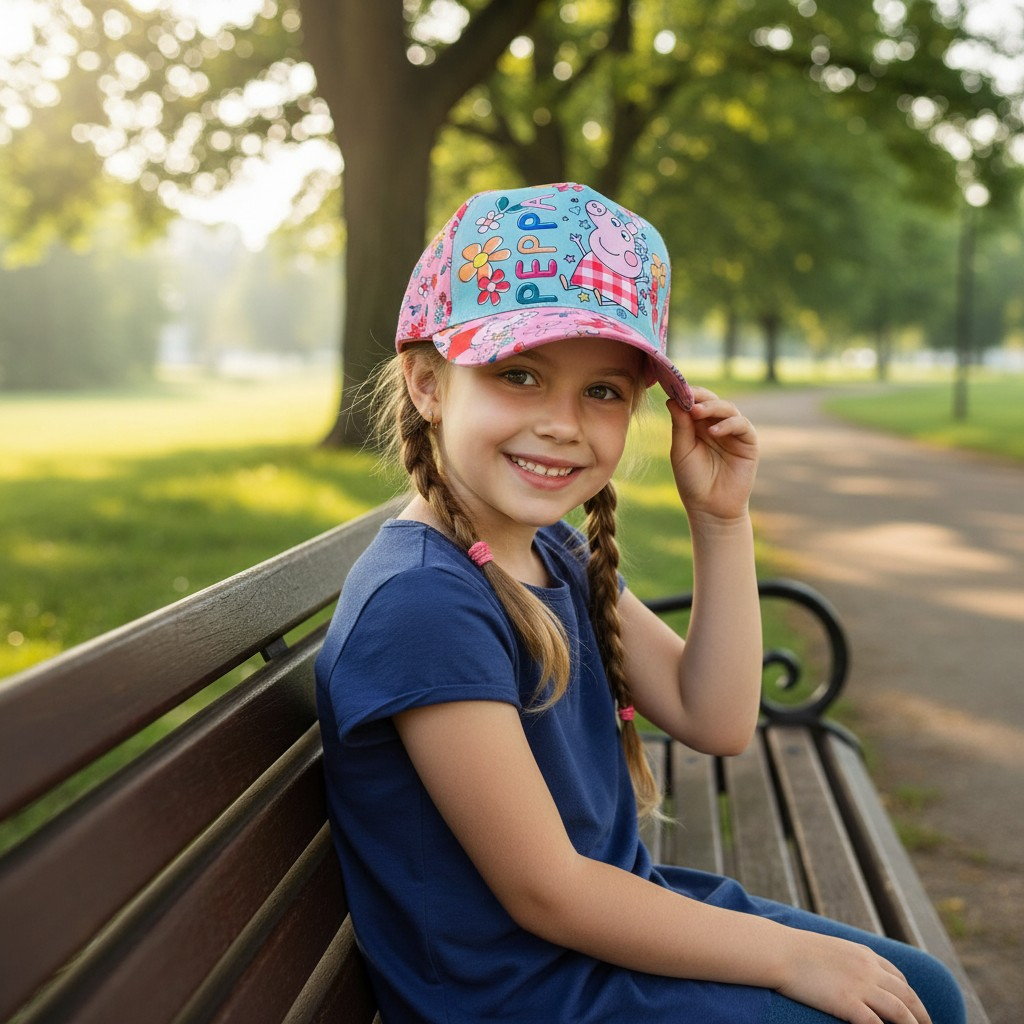 Șapcă roz pentru fetițe cu personajul Peppa Pig, mărimea 53 cm, ideală pentru protecție solară. [2]