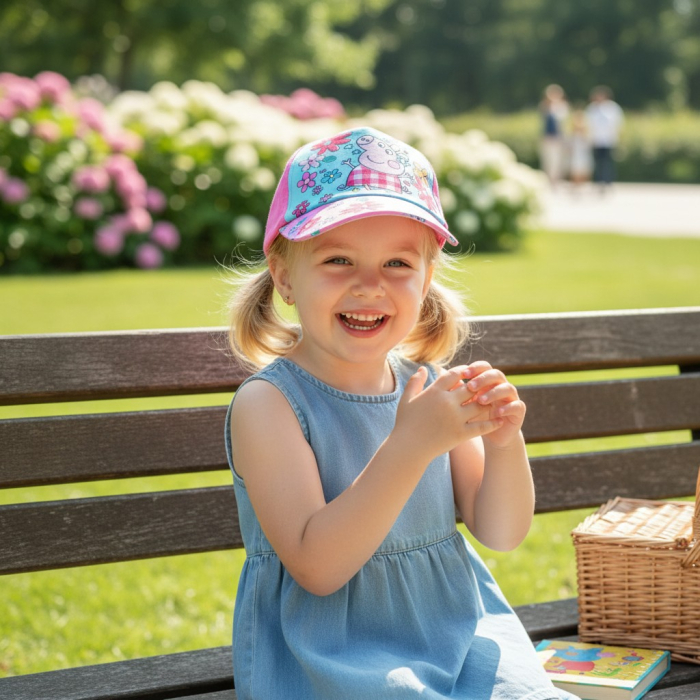Șapcă roz pentru fetițe cu personajul Peppa Pig, mărimea 53 cm, ideală pentru protecție solară. [5]