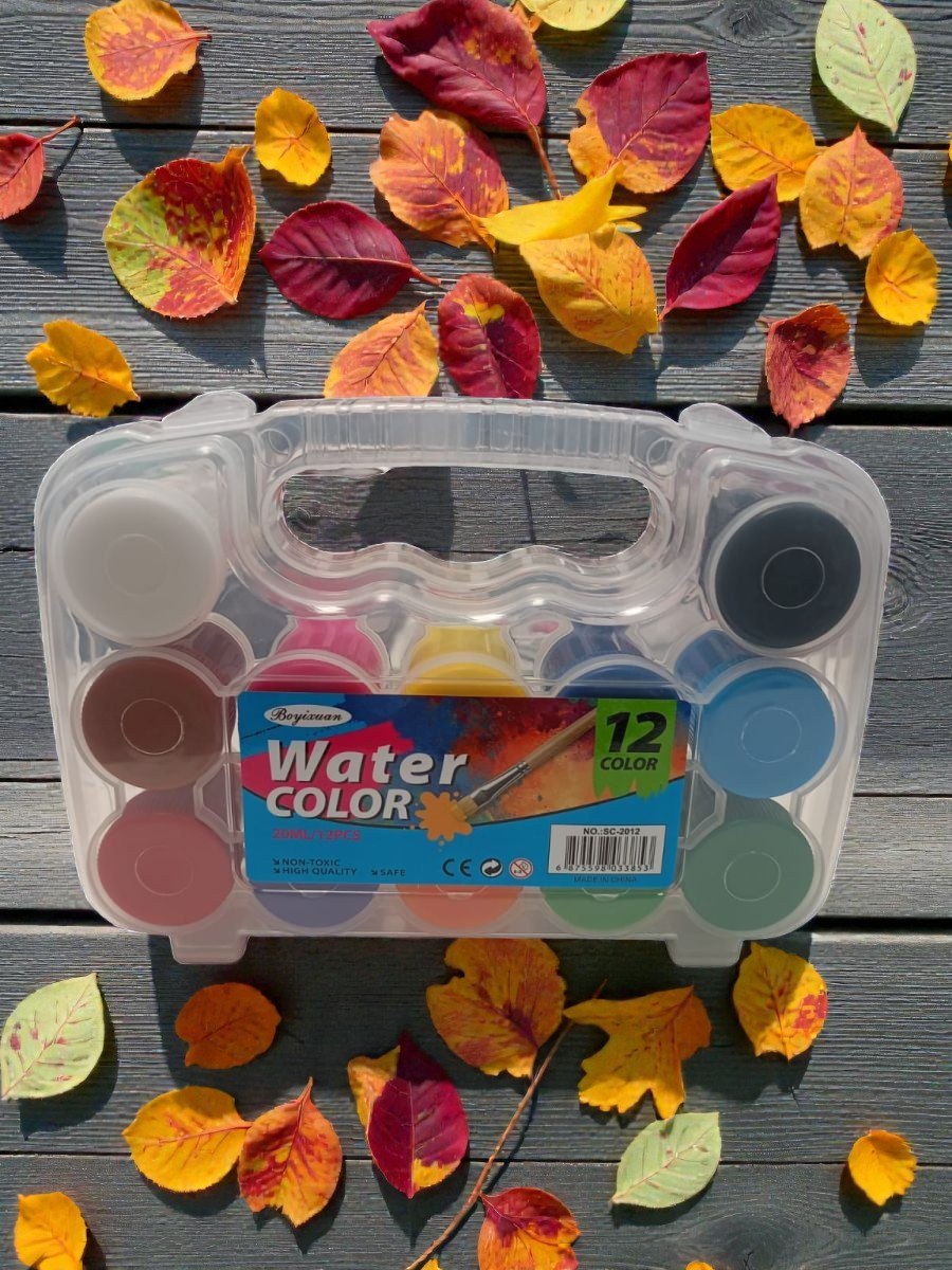 Set 12 culori guase tempera Boyixuan in gentuta transparenta cu maner si pensula inclusa [2]