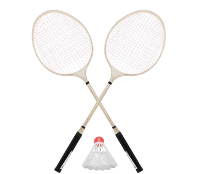 Set de doua rachete de badminton din bambus natural cu un fluturas pentru exterior. [3]