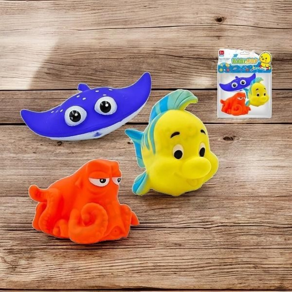 Set 3 jucarii din vinil moale pentru baita bebelusilor - creaturi marine colorate. [3]