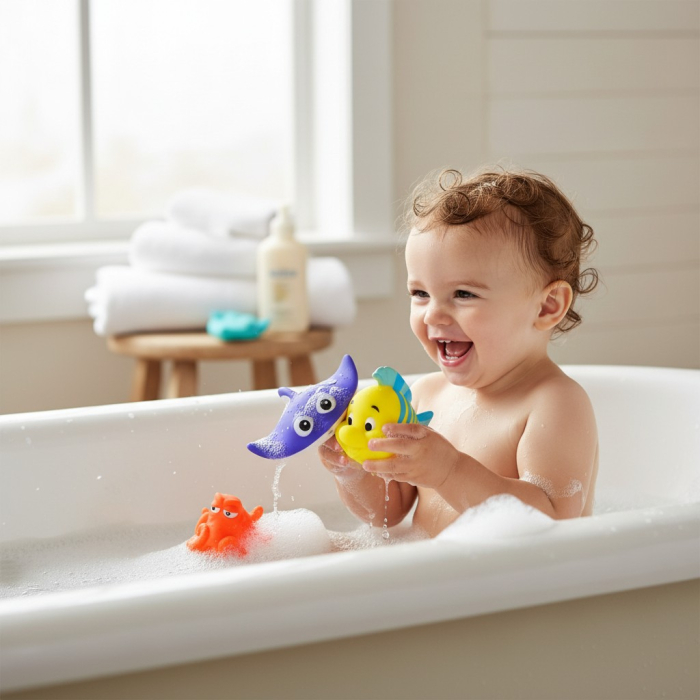 Set 3 jucarii din vinil moale pentru baita bebelusilor - creaturi marine colorate. [2]