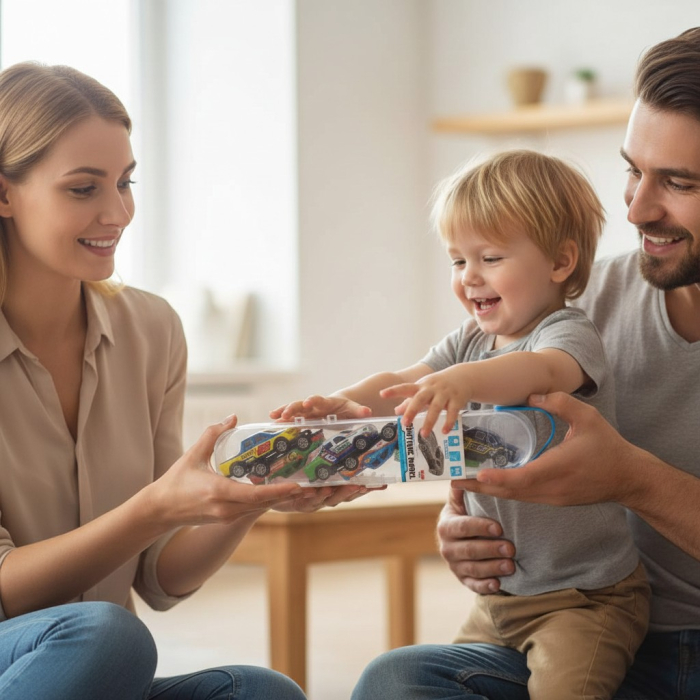 Set 6 camionete de raliu colorate in penar transparent de depozitare. [2]