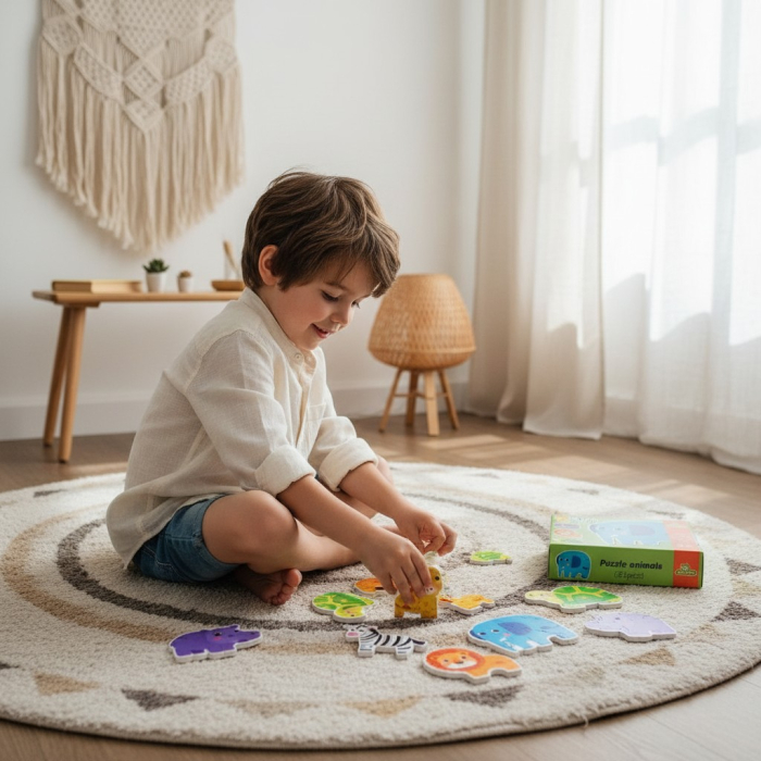 Set 6 puzzle-uri progresive din carton gros de 3mm cu mașini colorate, piese mari pentru copii. [3]