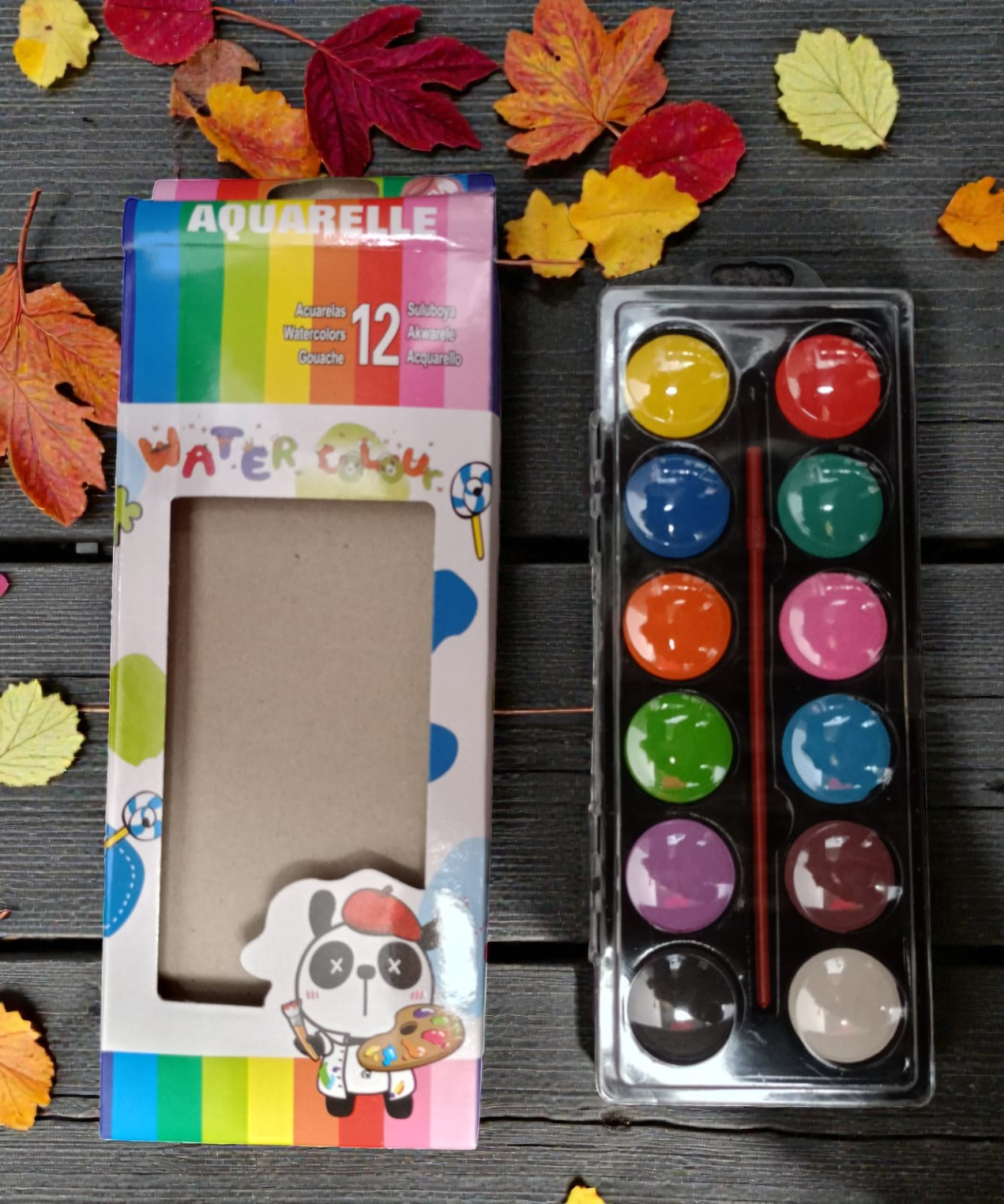 Paletă de 12 acuarele clasice tip watercolor pentru copii și elevi, potrivită pentru ora de desen. [2]