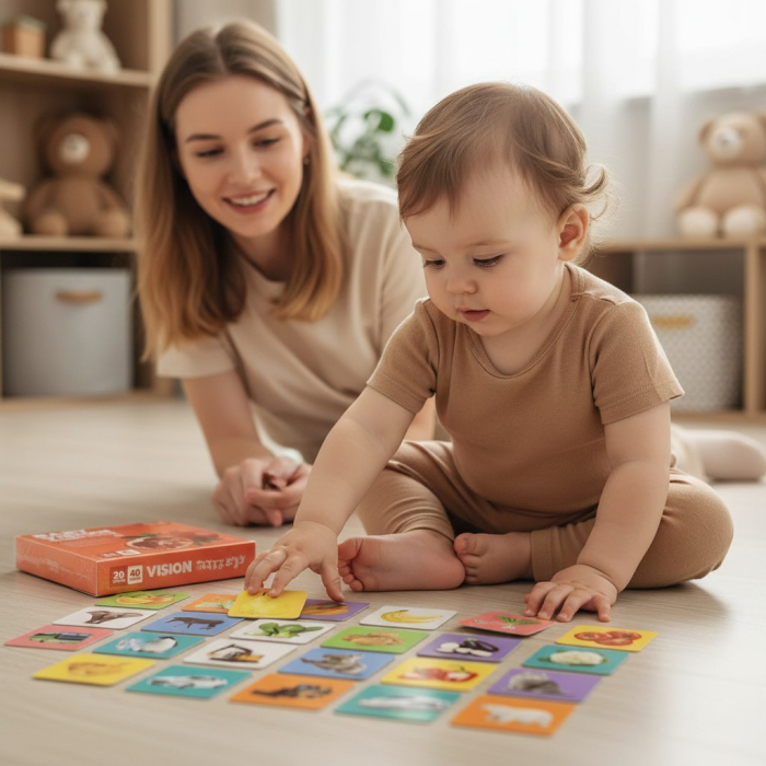 Set 20 de carduri vizuale colorate pentru stimulare vizuală copii 12-36 luni, dimensiune 14x14 cm. [2]