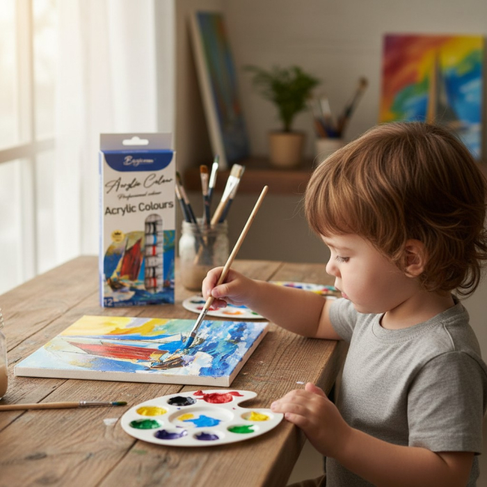 Set 12 tuburi de tempera acrilica colorata pentru pictura pe panza si lemn. [2]