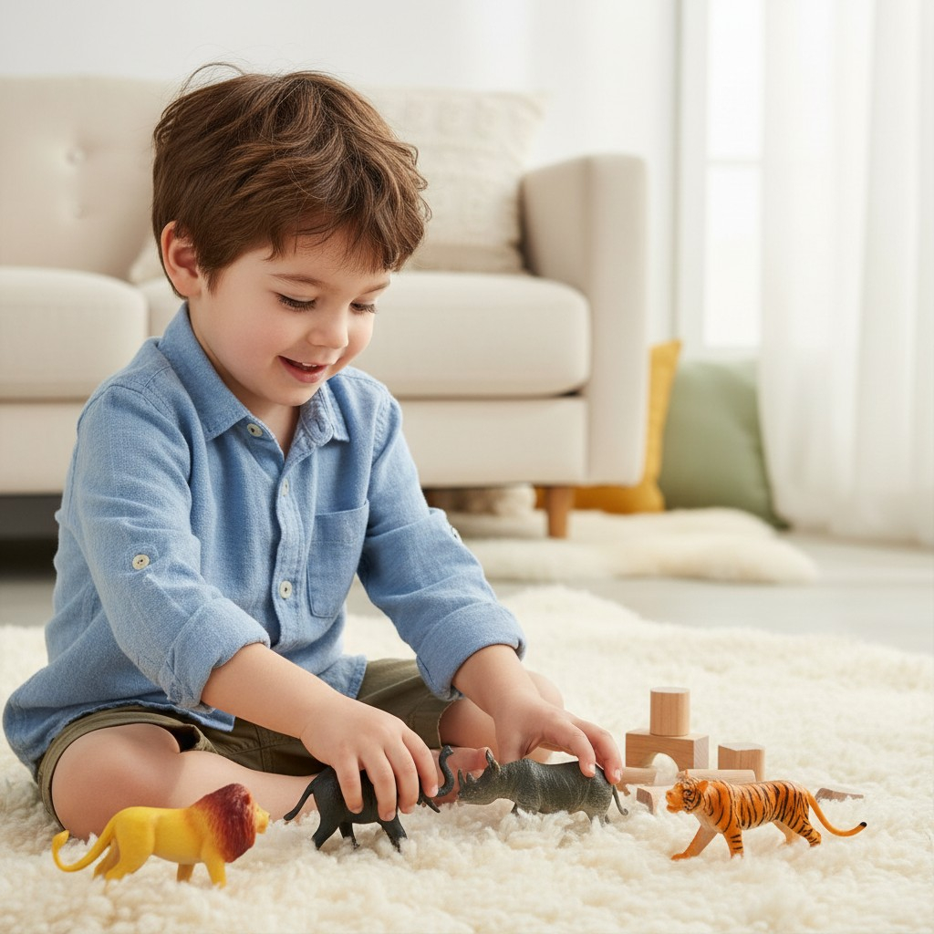 Set de 6 figurine animale sălbatice Animal World incluzând leu, tigru, elefant, rinocer, leopard și hipopotam. [3]