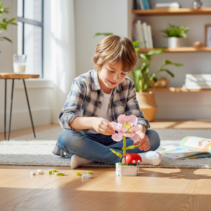 Aranjament floral din blocuri de constructie colorate tip lego pentru decoratiuni. [2]