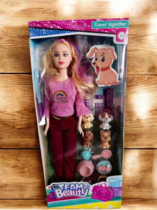 Păpușă iubitoare de animale de 30 cm cu cățeluș și accesorii de hrănire. [3]