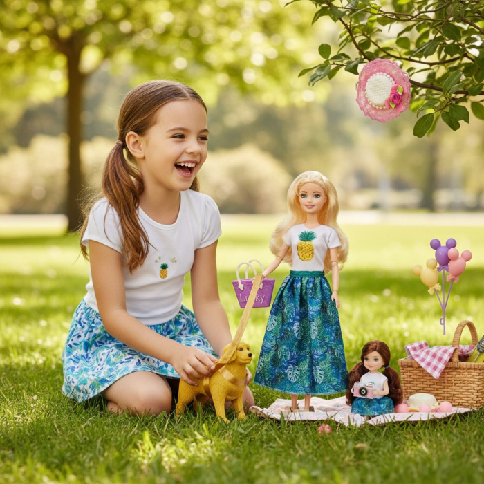 Set papusi familie Sweet Girl Lovely cu papusa adulta fetița si catel Lucky. [2]