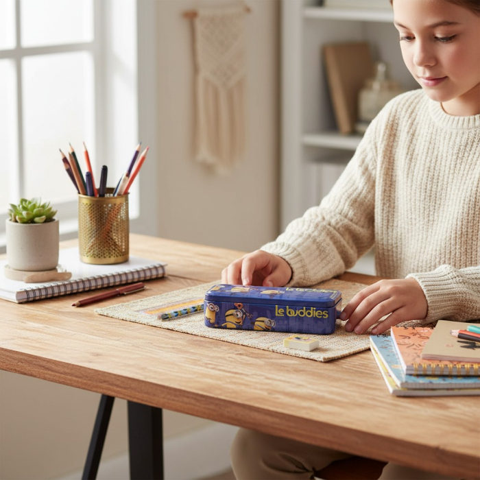 Penar metalic galben echipat cu instrumente de scris, model vesel cu Minions. [2]