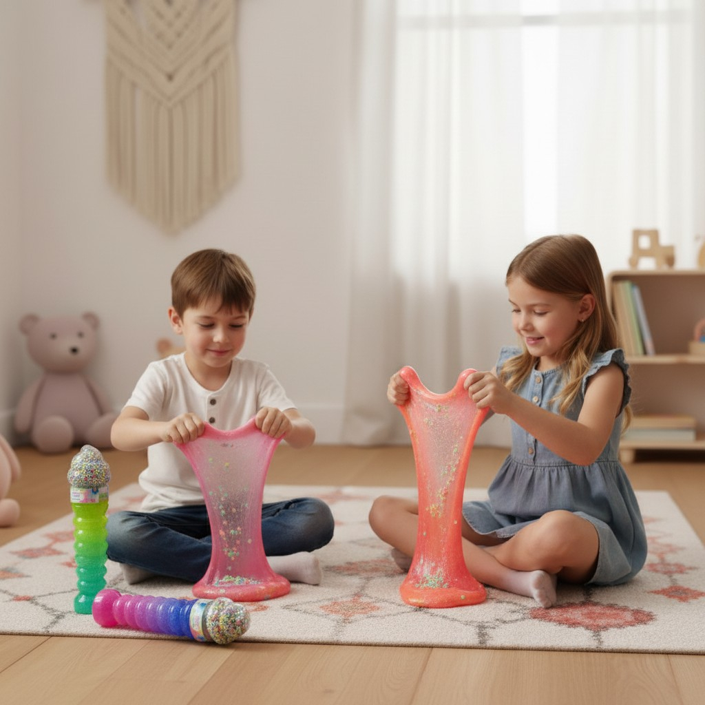 Recipient înalt cu slime colorat Crystal Mud Glitter și biluțe decorative multicolore pentru amestecat. [2]