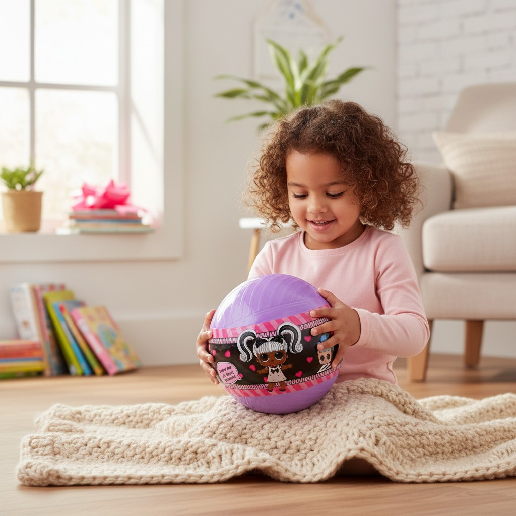 Minge gigantă mov Dress Me Surpriză de 22x21 cm, conținând păpușă fashion și accesorii. [2]