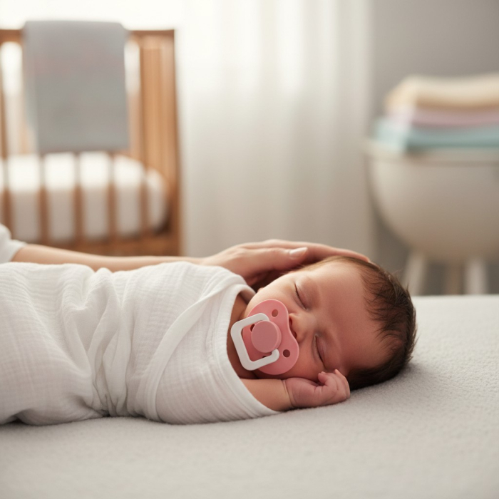 Suzetă individuală din silicon moale în culori pastelate (roz/albastru/verde), ambalaj blister, pentru bebeluși 0-18 luni. [2]