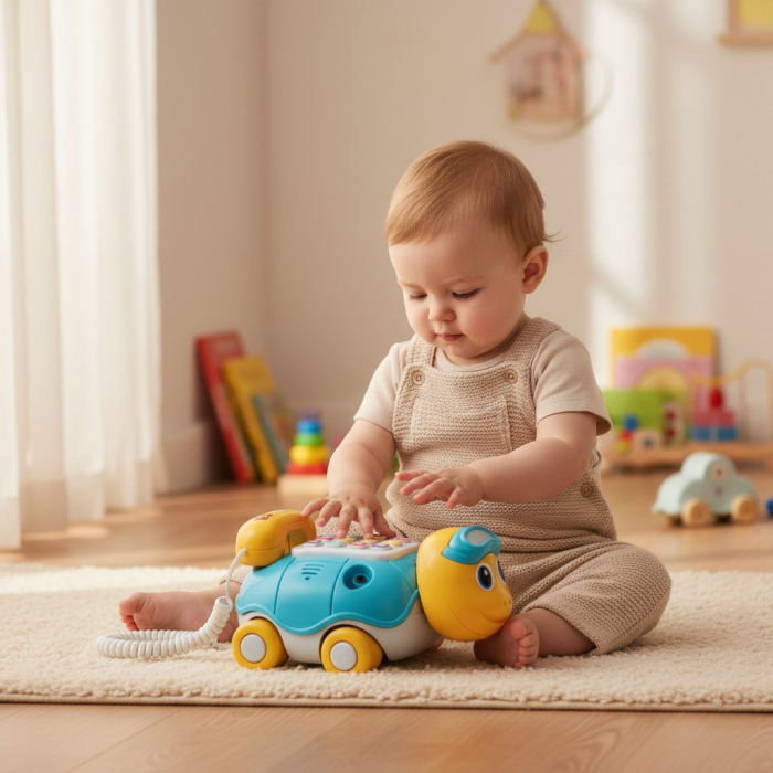 Telefon interactiv Happy Growth sub forma de broasca testoasa albastra cu lumini si muzica. [2]